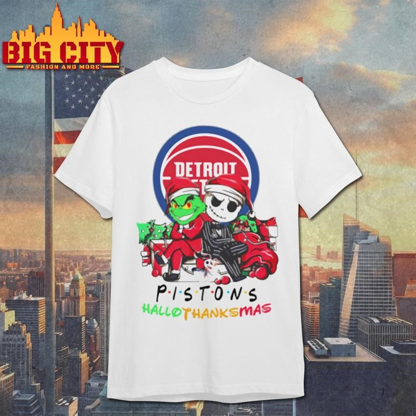 Grinch And Jack Detroit Pistons Friends HalloThanksMas Shirt