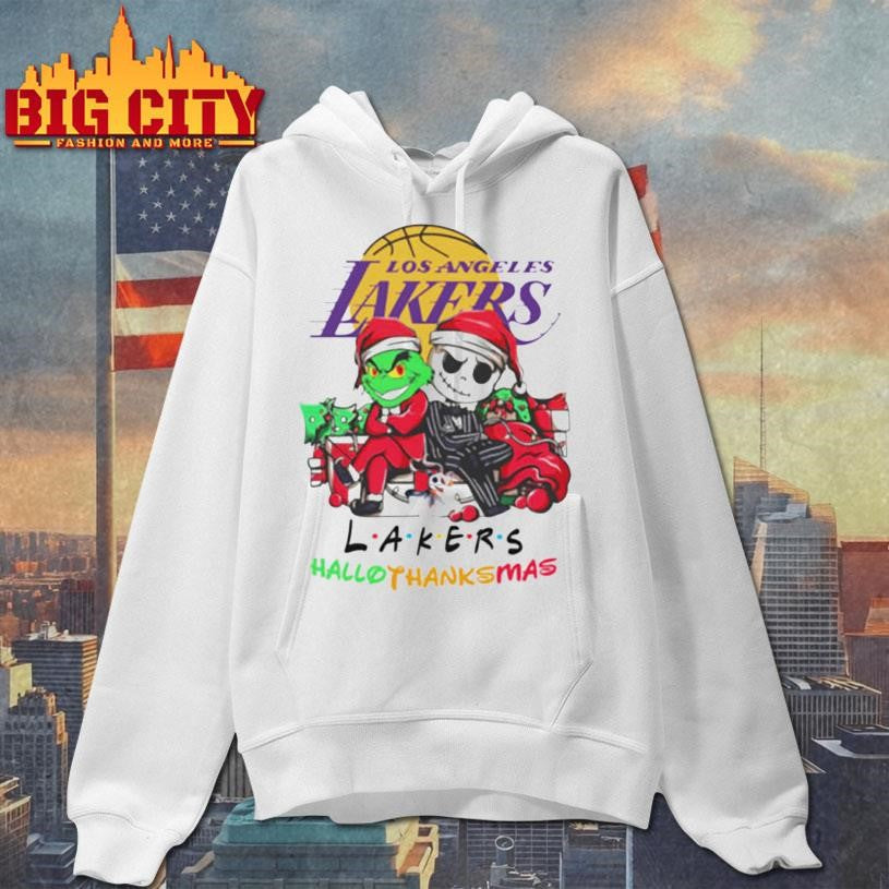 Grinch And Jack Los Angeles Lakers Friends HalloThanksMas Shirt