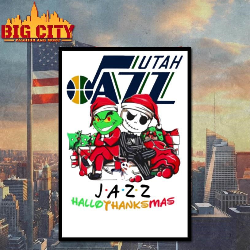 Grinch And Jack Utah Jazz Friends HalloThanksMas Shirt