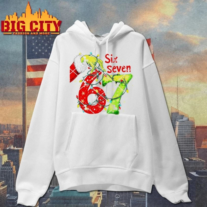 Grinch Hand 67 Christmas Lights Six Seven Pajamas Holiday Gen Alpha Slang shirt