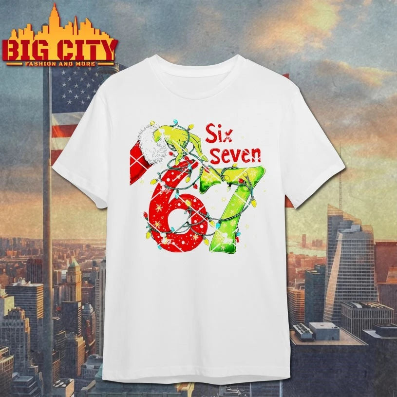 Grinch Hand 67 Christmas Lights Six Seven Pajamas Holiday Gen Alpha Slang shirt