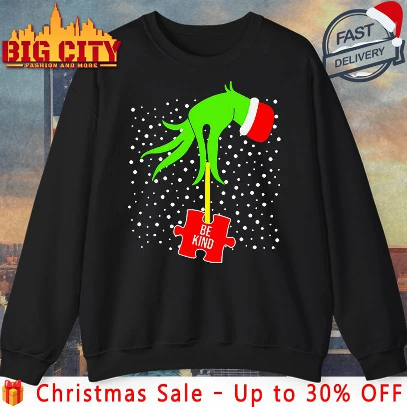 Grinch Hand Be Kind Puzzle Autism Awareness Christmas shirt
