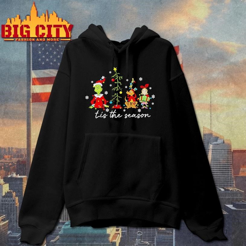 Grinch Max and Cindy Lou Who Santa Claus tis the season Christmas Merry Christmas shirt