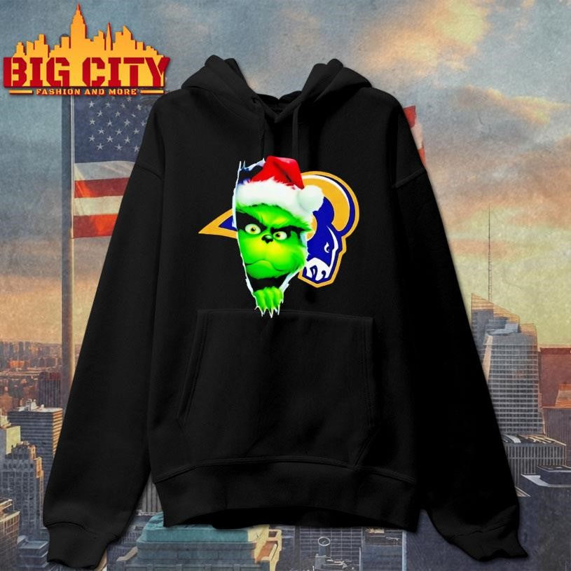Grinch Peeking Through La Rams Christmas Holiday Shirt