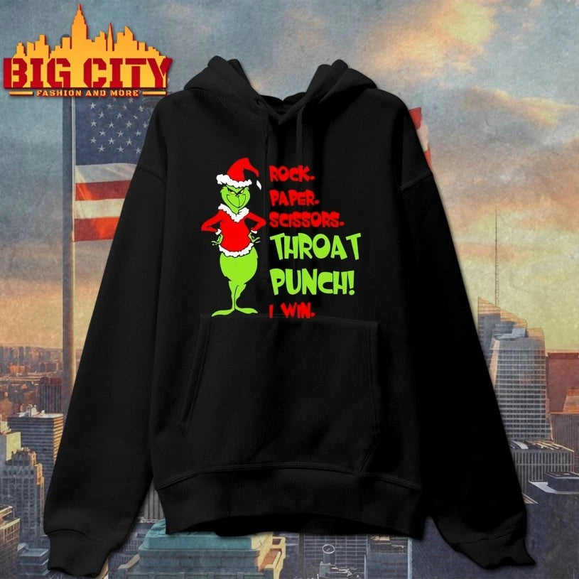 Grinch Rock paper scissors throat punch I win shirt