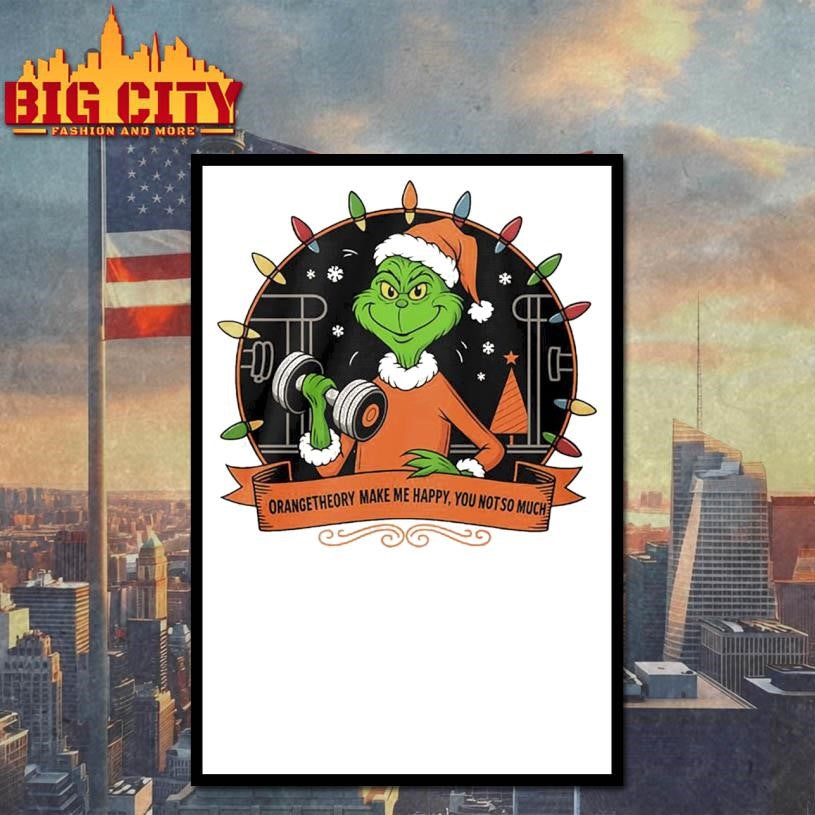 Grinch Santa Orange Theory Make Me Happy You Not So Much Christmas Lights Shirt