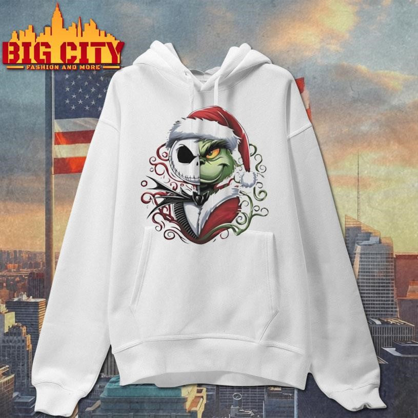Grinch and Jack Skellington Christmas Holiday Movie Friends Santa Hat Christmas shirt