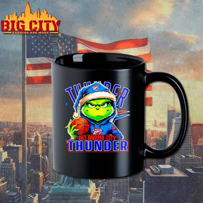 Grinch wearing Santa x Oklahoma City Thunder hat Christmas shirt