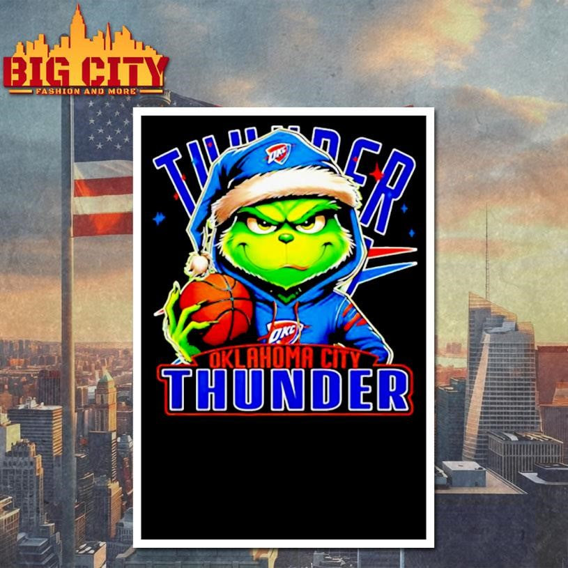 Grinch wearing Santa x Oklahoma City Thunder hat Christmas shirt