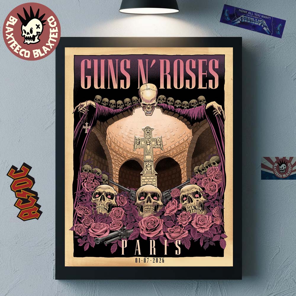 Guns N Roses Paris France 2026 Night 1 Venue Poster At Accor Arena On 1 July 2026 Home Decor Poster Canvas