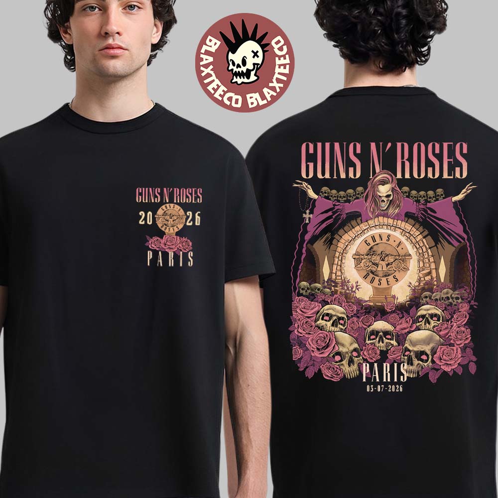 Guns N Roses Paris France 2026 Night 2 Exclusive Merch Tee At Accor Arena On July 3 2026 Two Sided T-Shirt