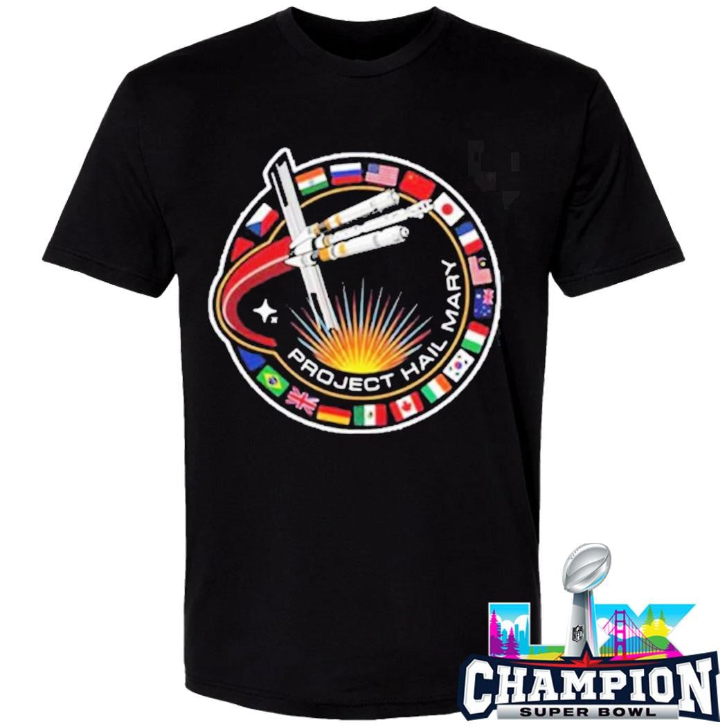 Hail Mary Spaceship With Nation Flags Mission Patch Shirt