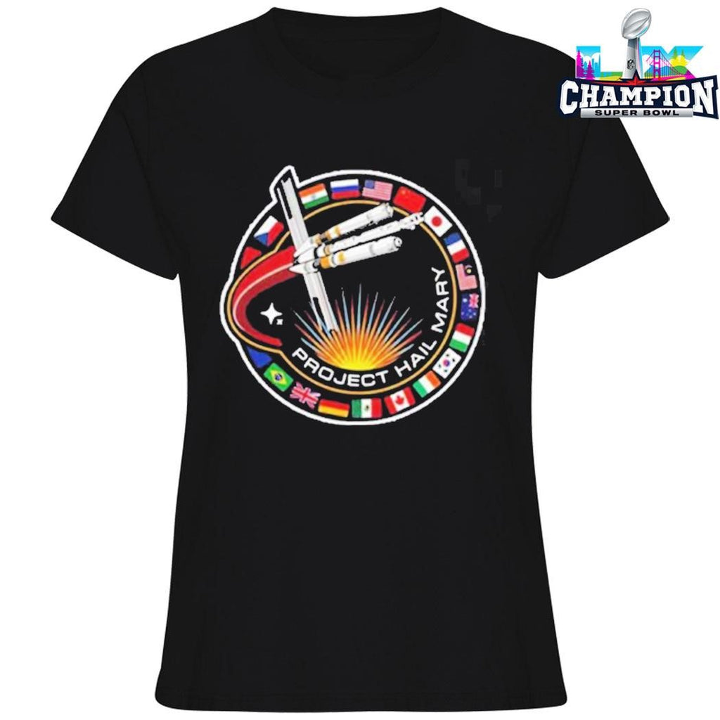 Hail Mary Spaceship With Nation Flags Mission Patch Shirt