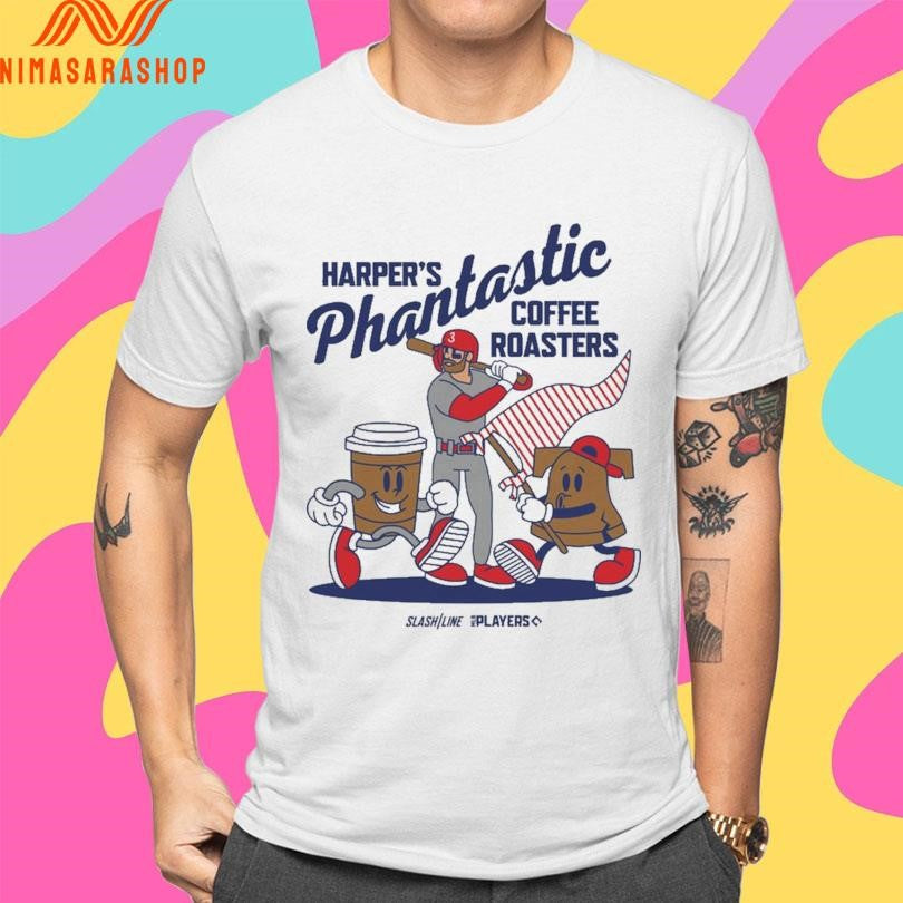 Harper’s Phantastic Coffee Roasters Philadelphia Phillies Bryce Harper Superstar Cartoon Shirts