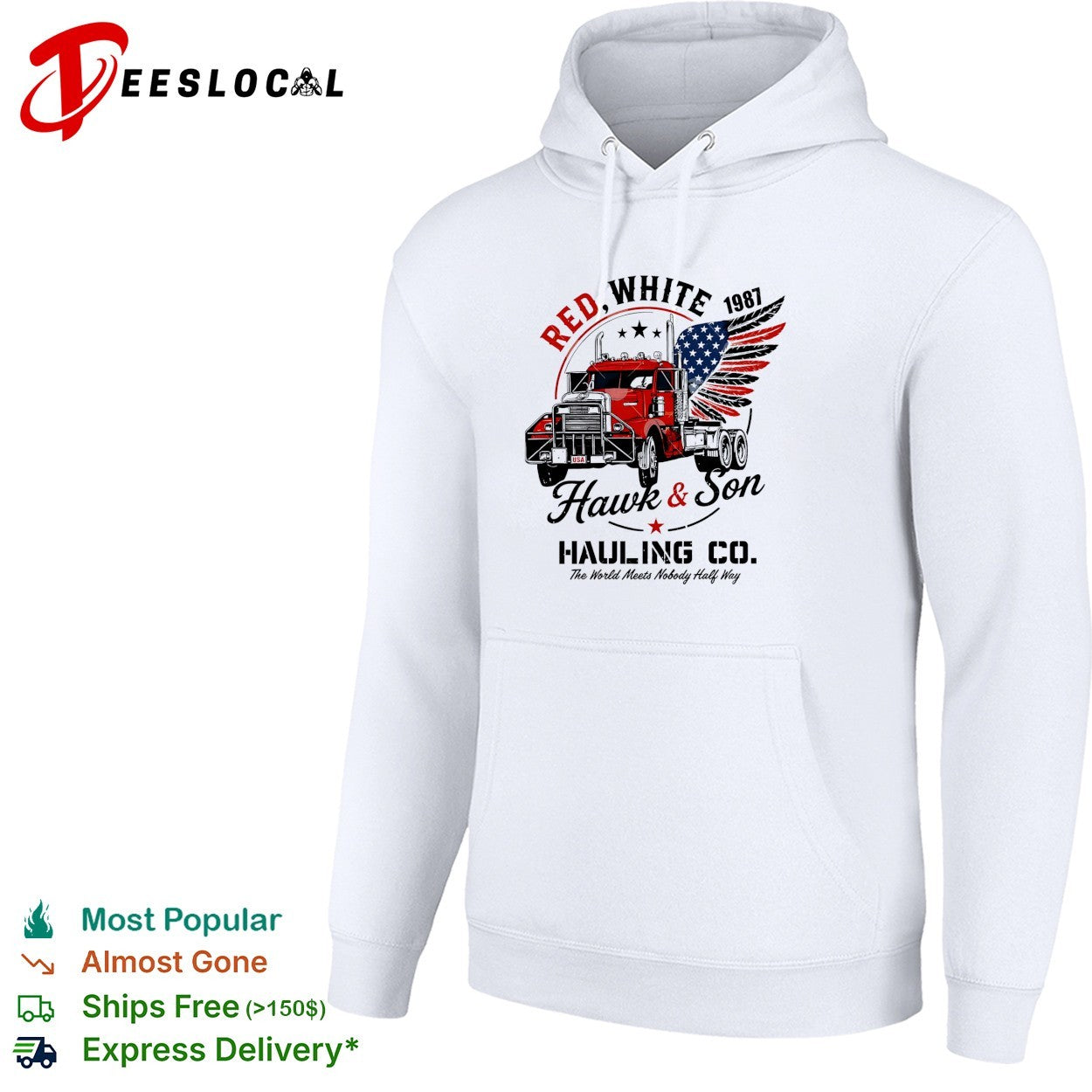 Hawk and son hauling co red white truck driver patriotic big rig trucker shirt