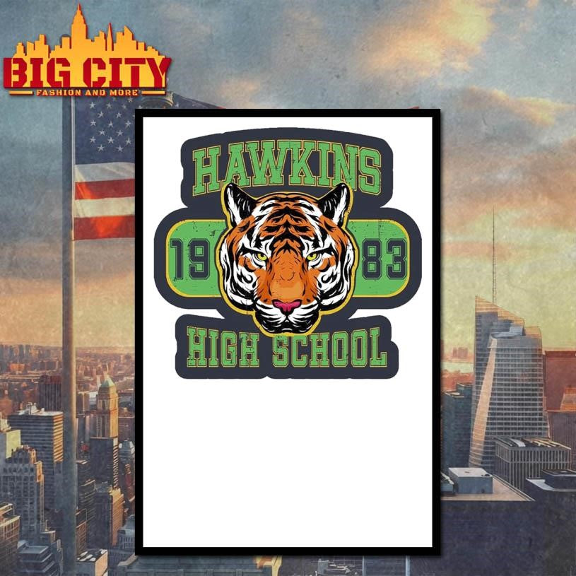 Hawkins High School Go Tigers 1983 Retro 80s Mascot shirt