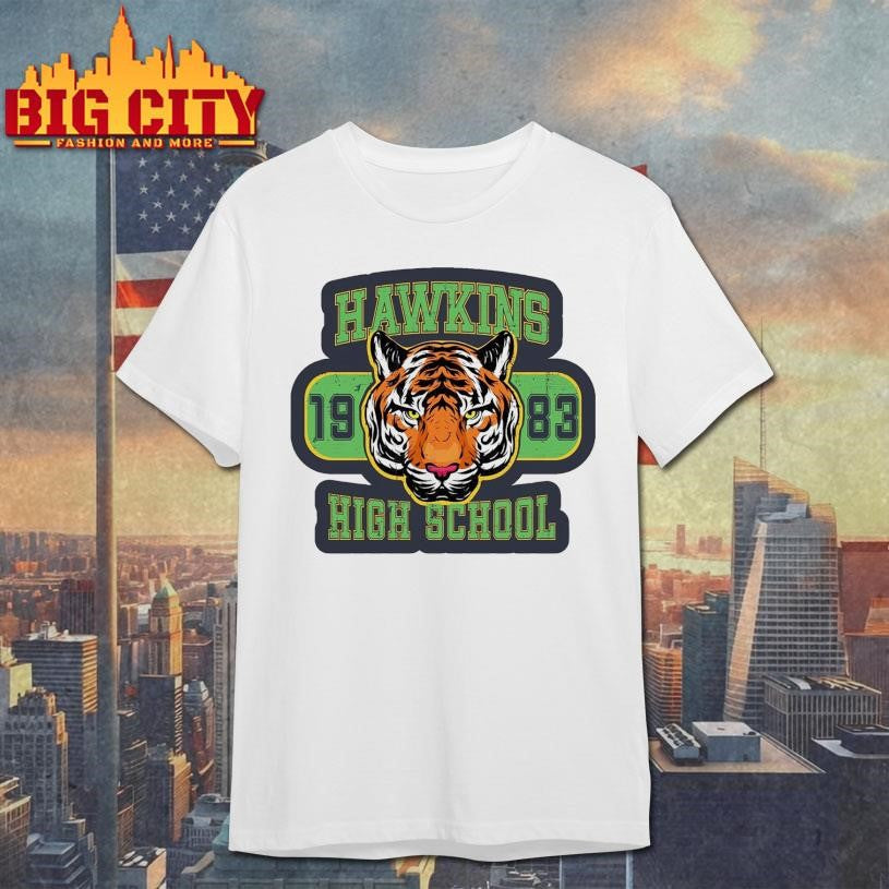 Hawkins High School Go Tigers 1983 Retro 80s Mascot shirt