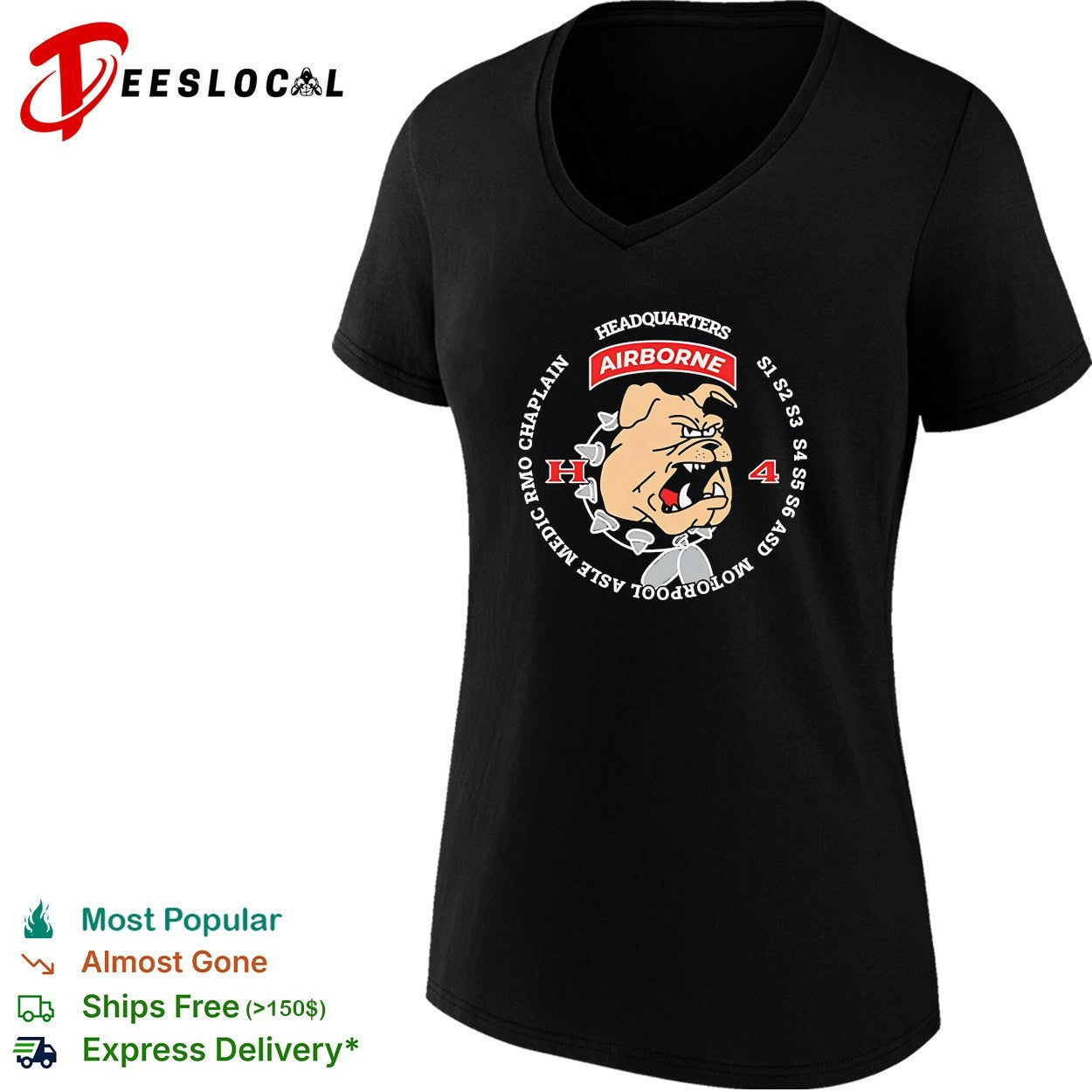 Headquarters Airborne H4 bulldog motorpool S1 S2 S3 S4 graphic shirt