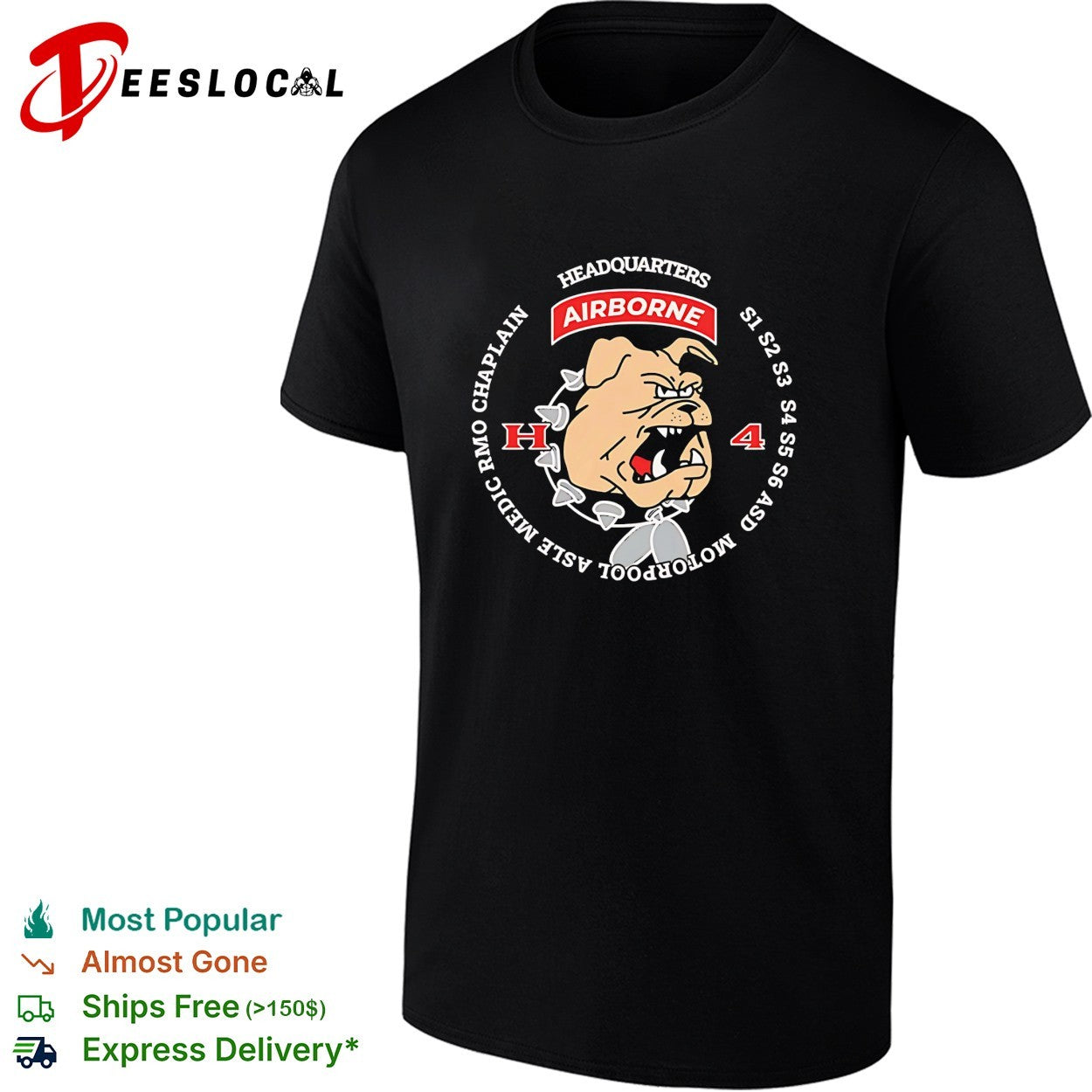 Headquarters Airborne H4 bulldog motorpool S1 S2 S3 S4 graphic shirt