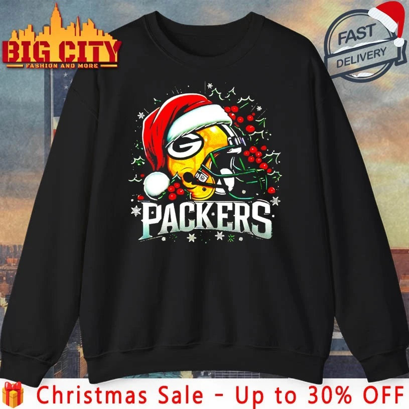 Helmet Santa Hat Green Bay Packers Christmas shirt