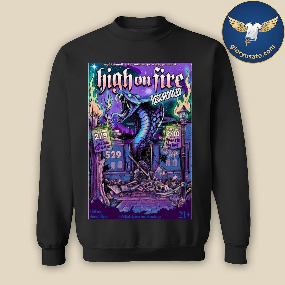 High On Fire Atlanta, GA February 9-10 2026 Tour Poster Shirt