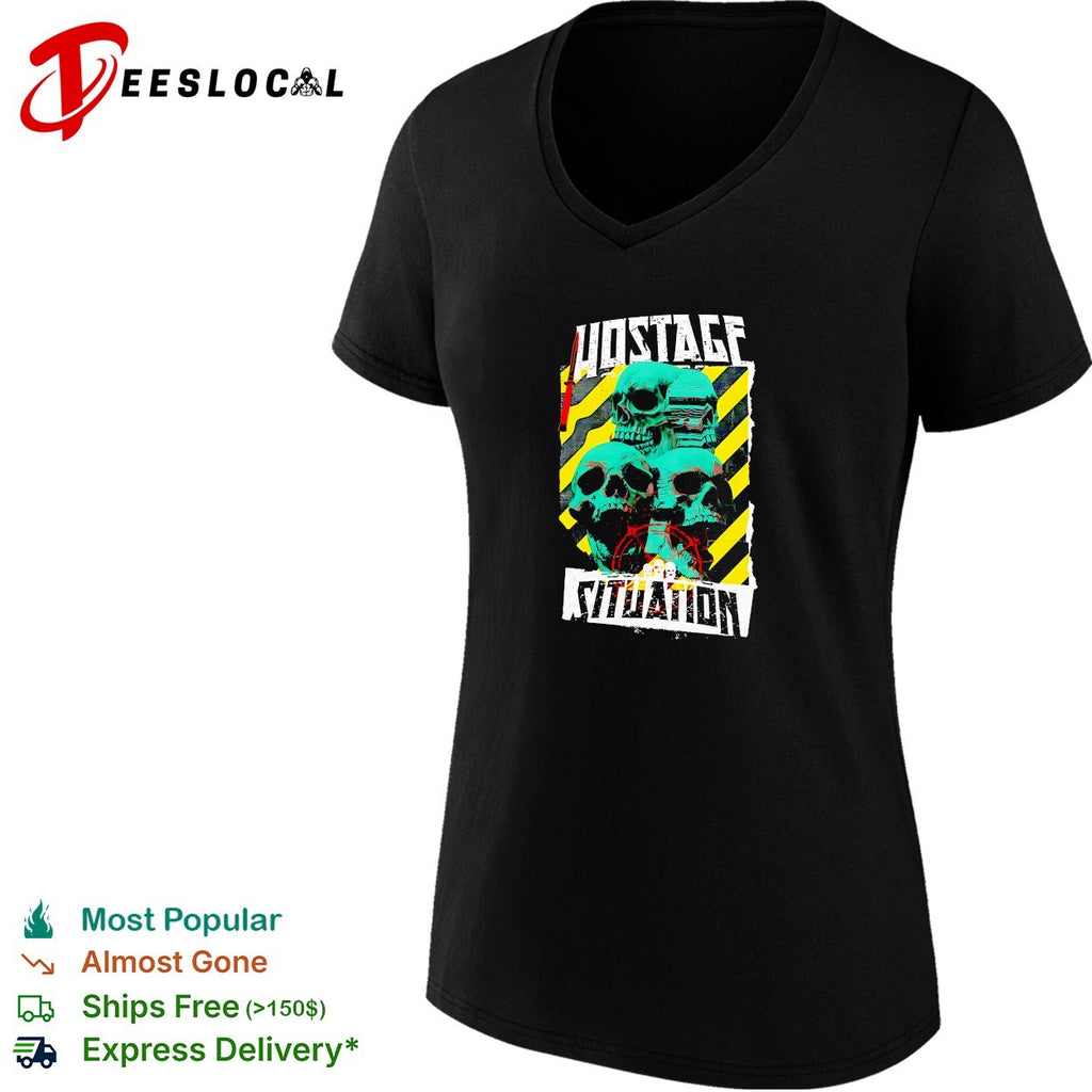 Hostage situation skulls warning tape shirt