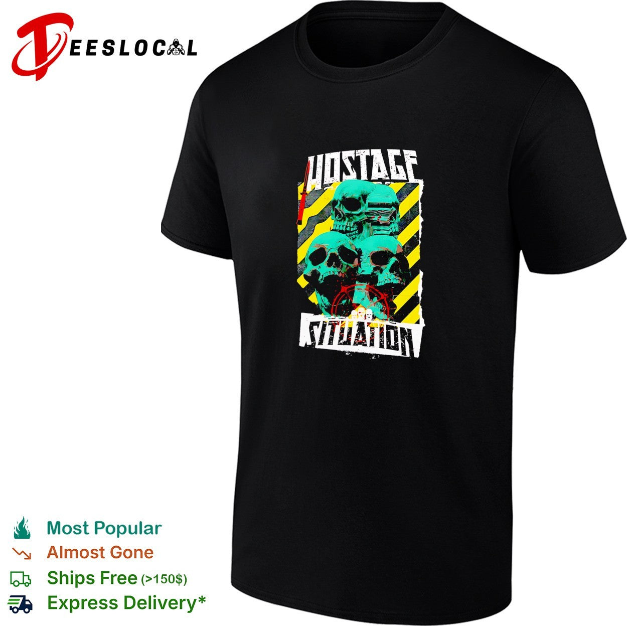 Hostage situation skulls warning tape shirt