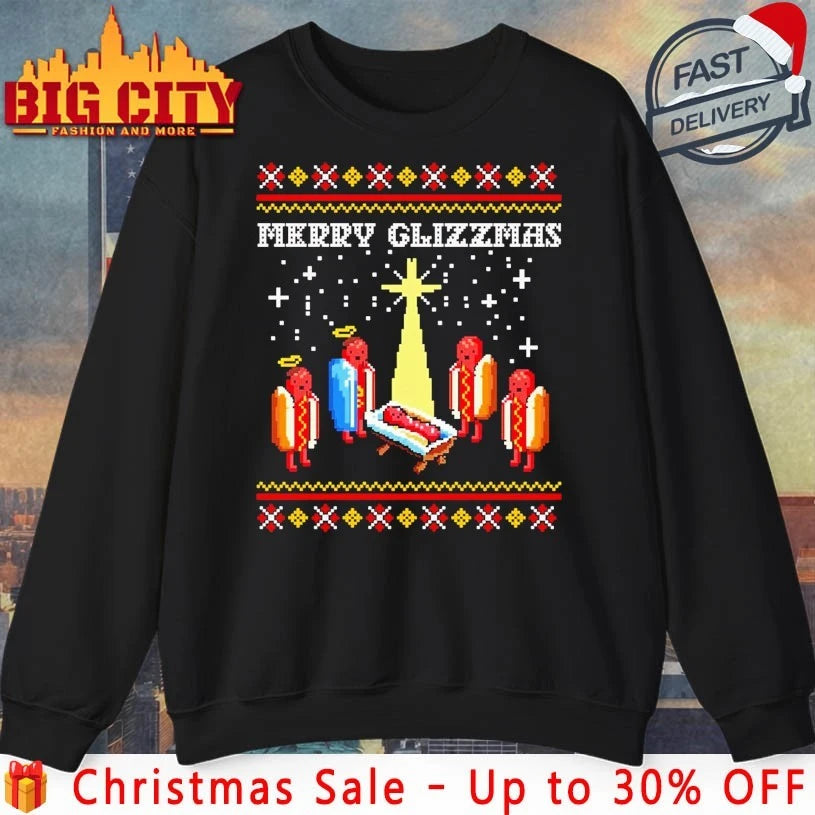 Hot Dog Holiday Jumper Merry Glizzmas ugly christmas shirt