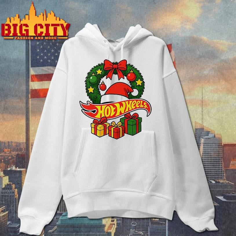 Hotwheels Christmas laurel wreath Santa hat gift shirt