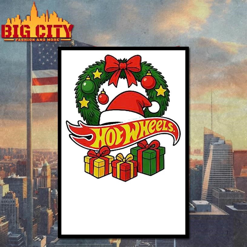 Hotwheels Christmas laurel wreath Santa hat gift shirt