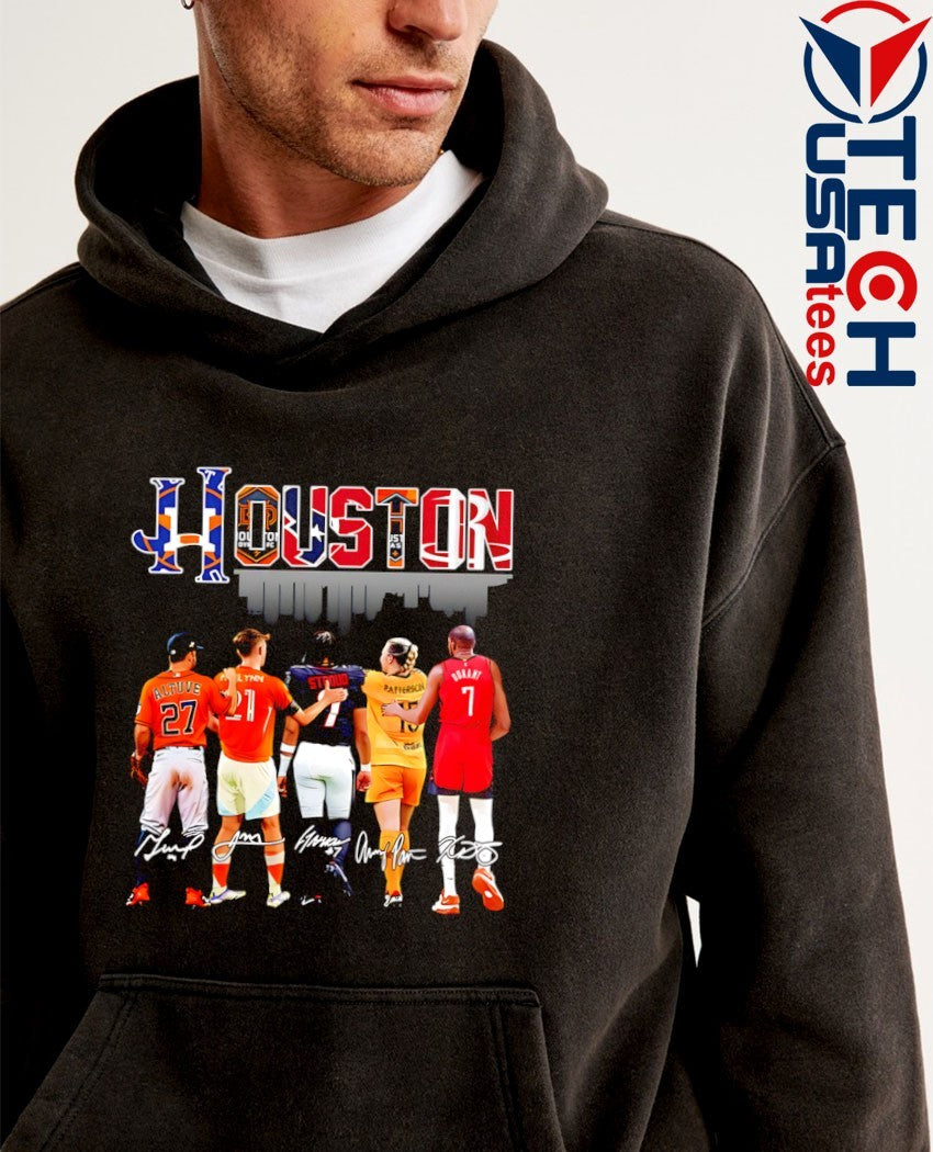Houston Sports Team skyline players signature shirt