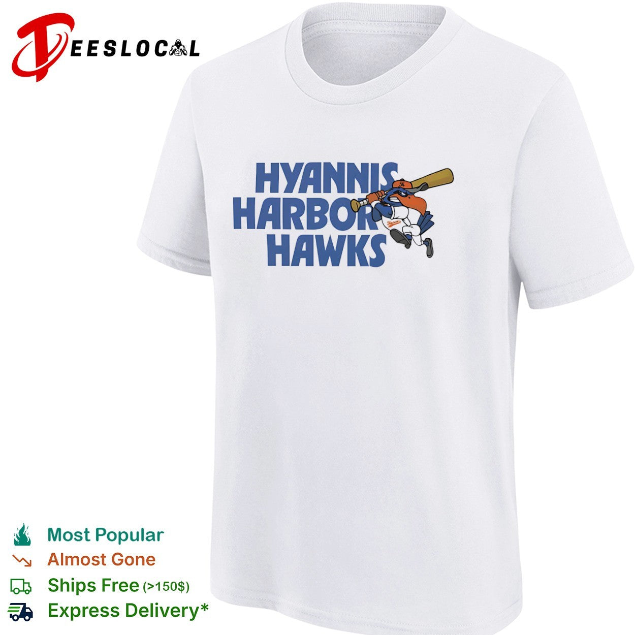 Hyannis Harbor Hawks Baseball Team Logo Mascot Character Cape Cod League shirt