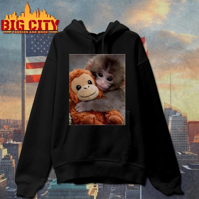 I Love Punch Monkey hugging stuffed monkey T-shirt