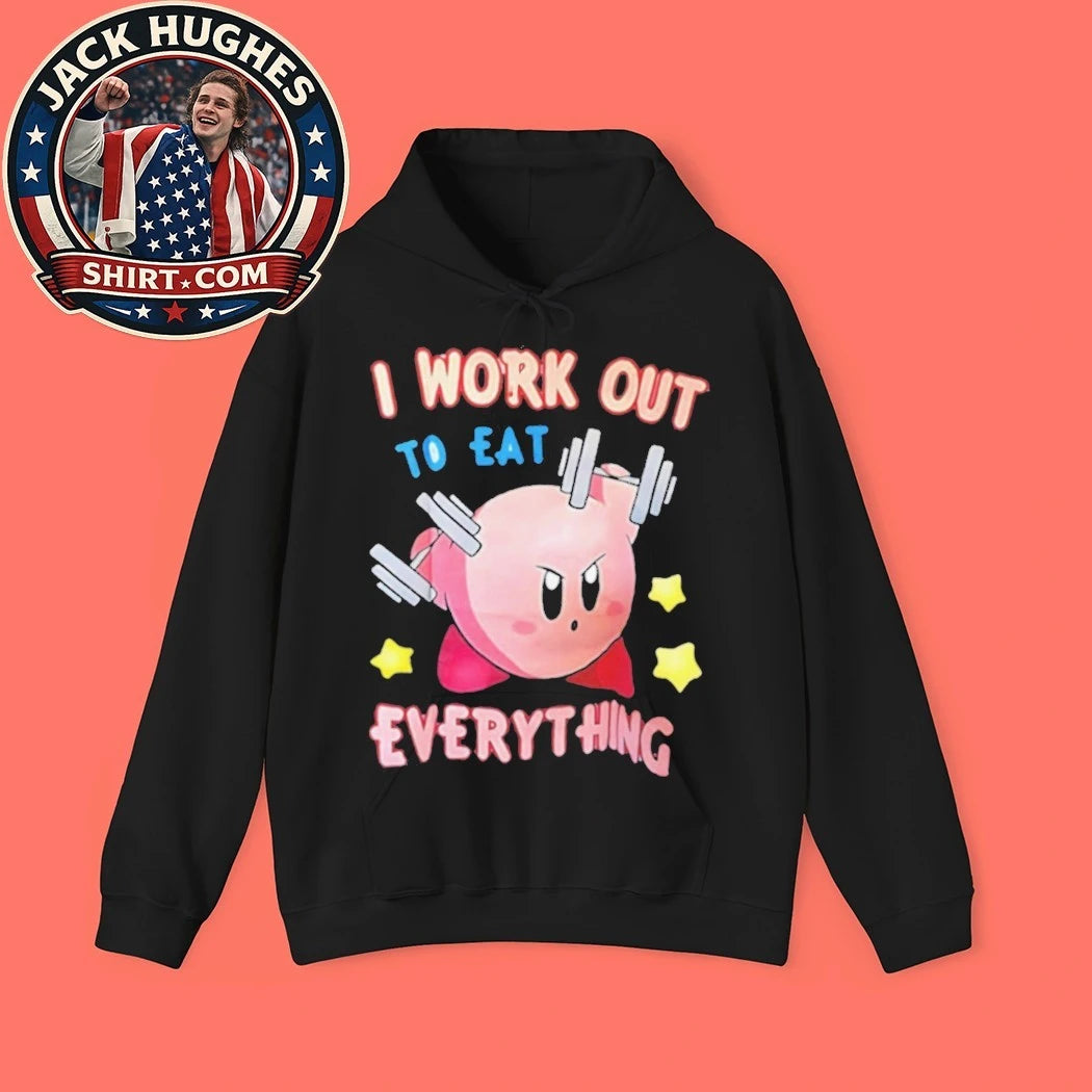 I Work Out To Eat Everything Pink Cartoon Character Fitness Shirt