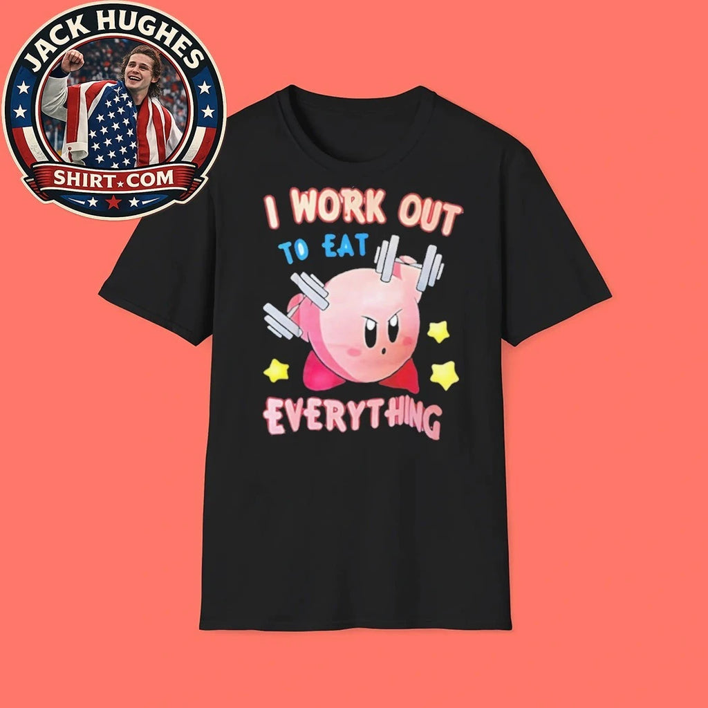 I Work Out To Eat Everything Pink Cartoon Character Fitness Shirt