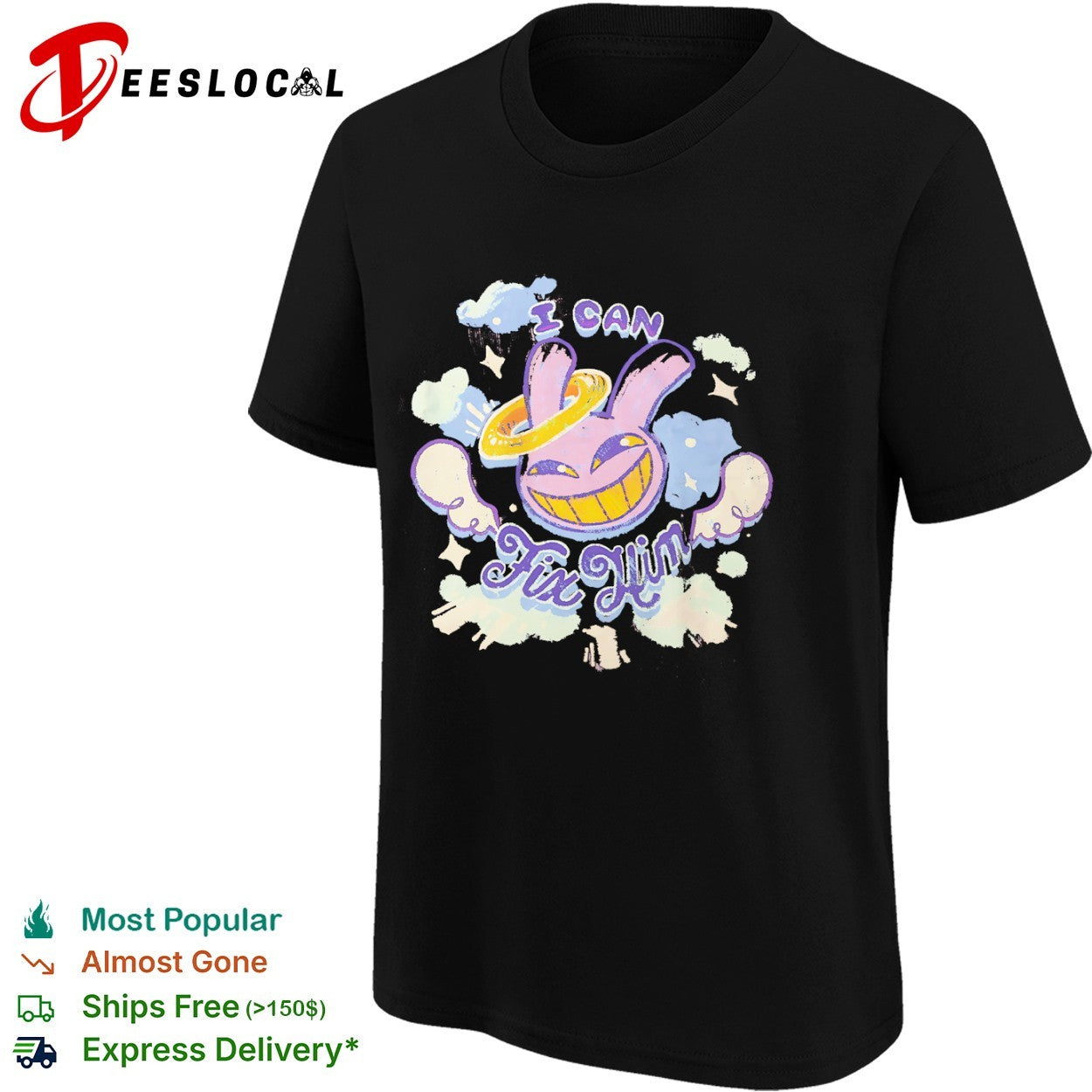 I can fix him creepy purple rabbit halo wings shirt