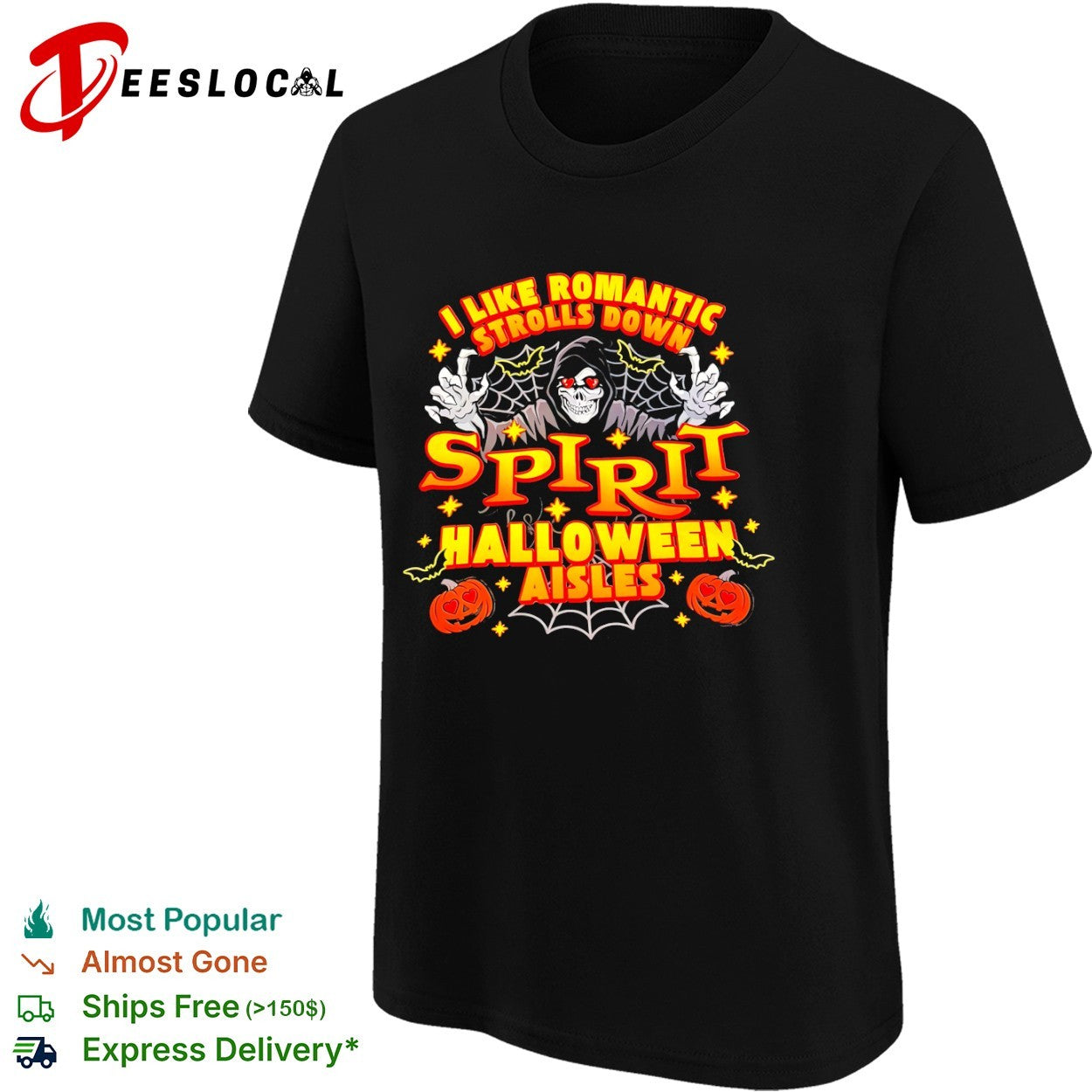 I like romantic strolls down Spirit Halloween aisles Grim Reaper pumpkin shirt