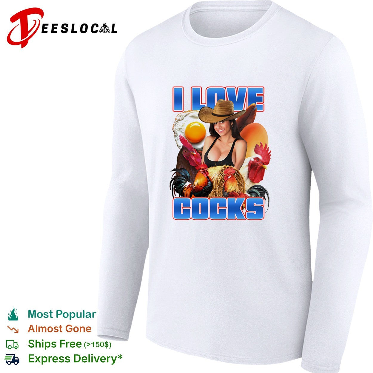 I love cocks rooster pun cowgirl shirt
