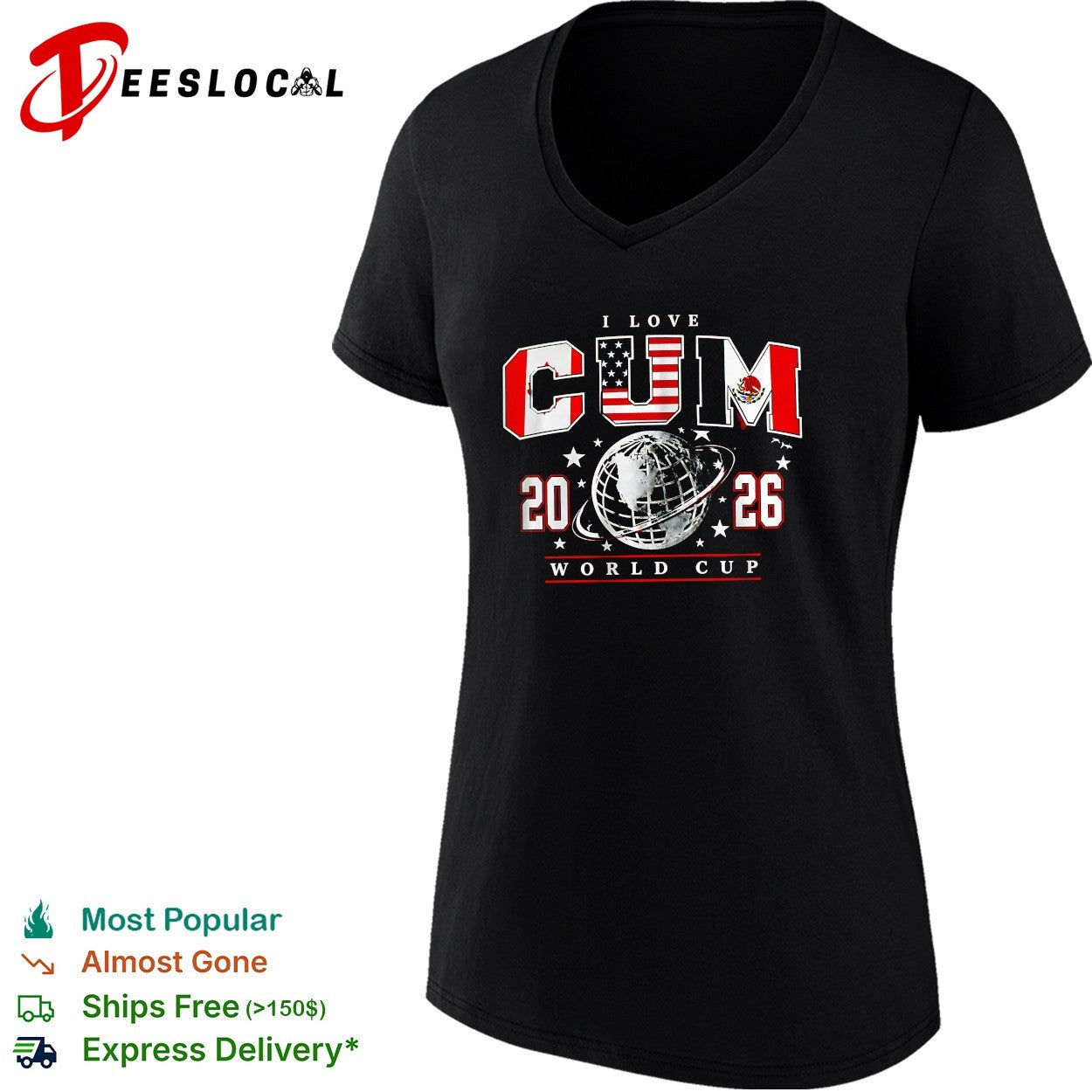 I love cum 2026 World Cup USA Mexico Canada flags globe shirt