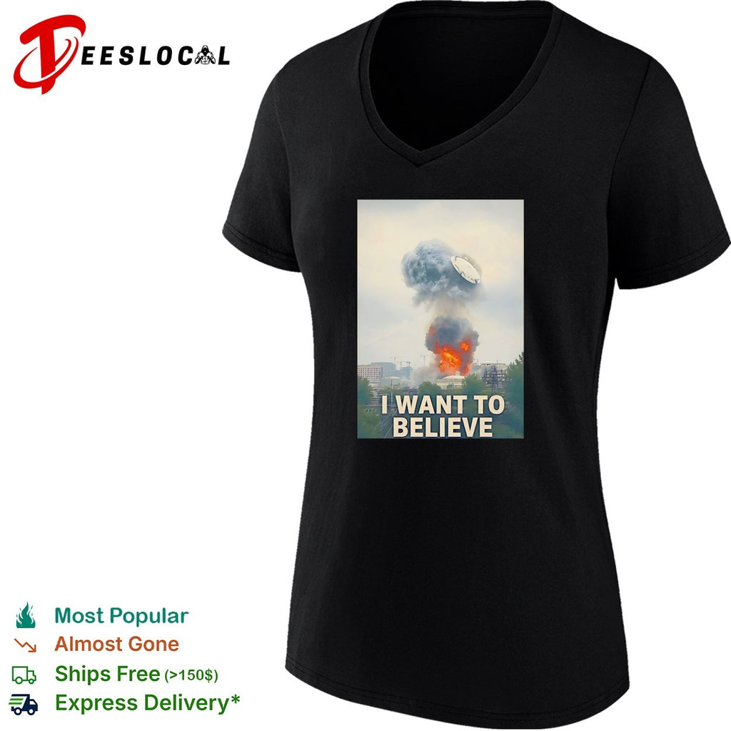 I want to believe mushroom cloud explosion UFO illustration shirt