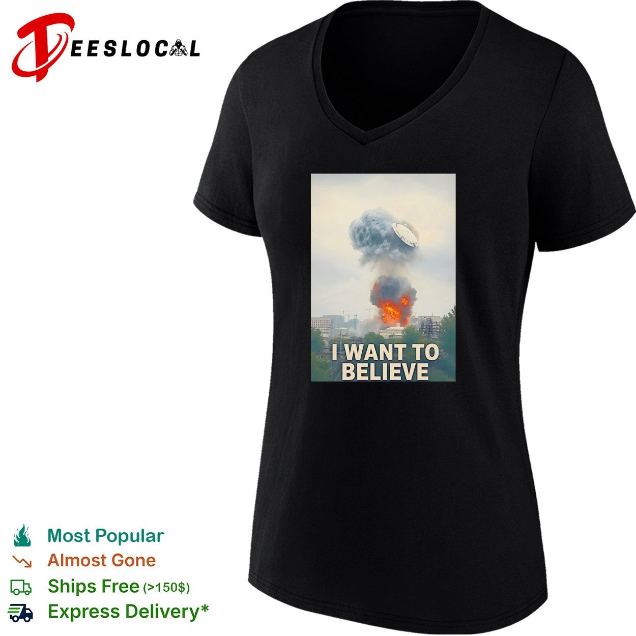 I want to believe mushroom cloud explosion UFO illustration shirt