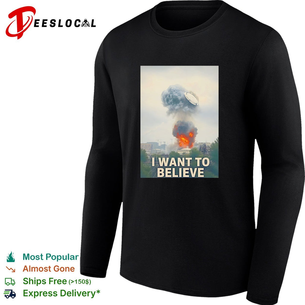 I want to believe mushroom cloud explosion UFO illustration shirt
