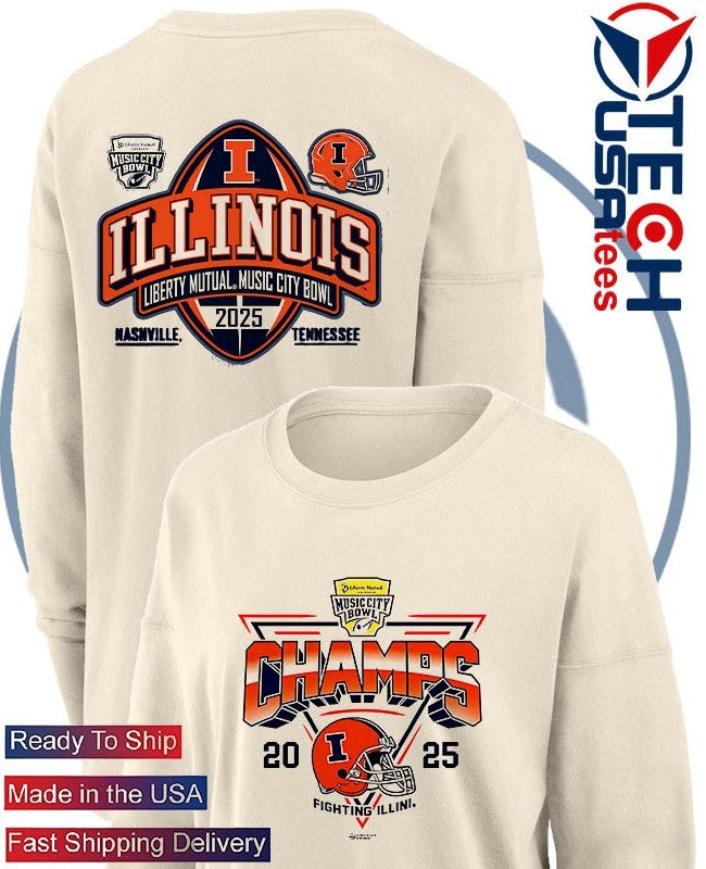 Illinois Fighting Illini 2025 Liberty Mutual Music City Bowl Champs helmet shirt