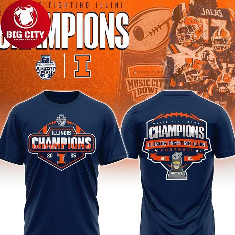 Illinois Fighting Illini Music City Bowl Champions 2025 Two Sided Shirt