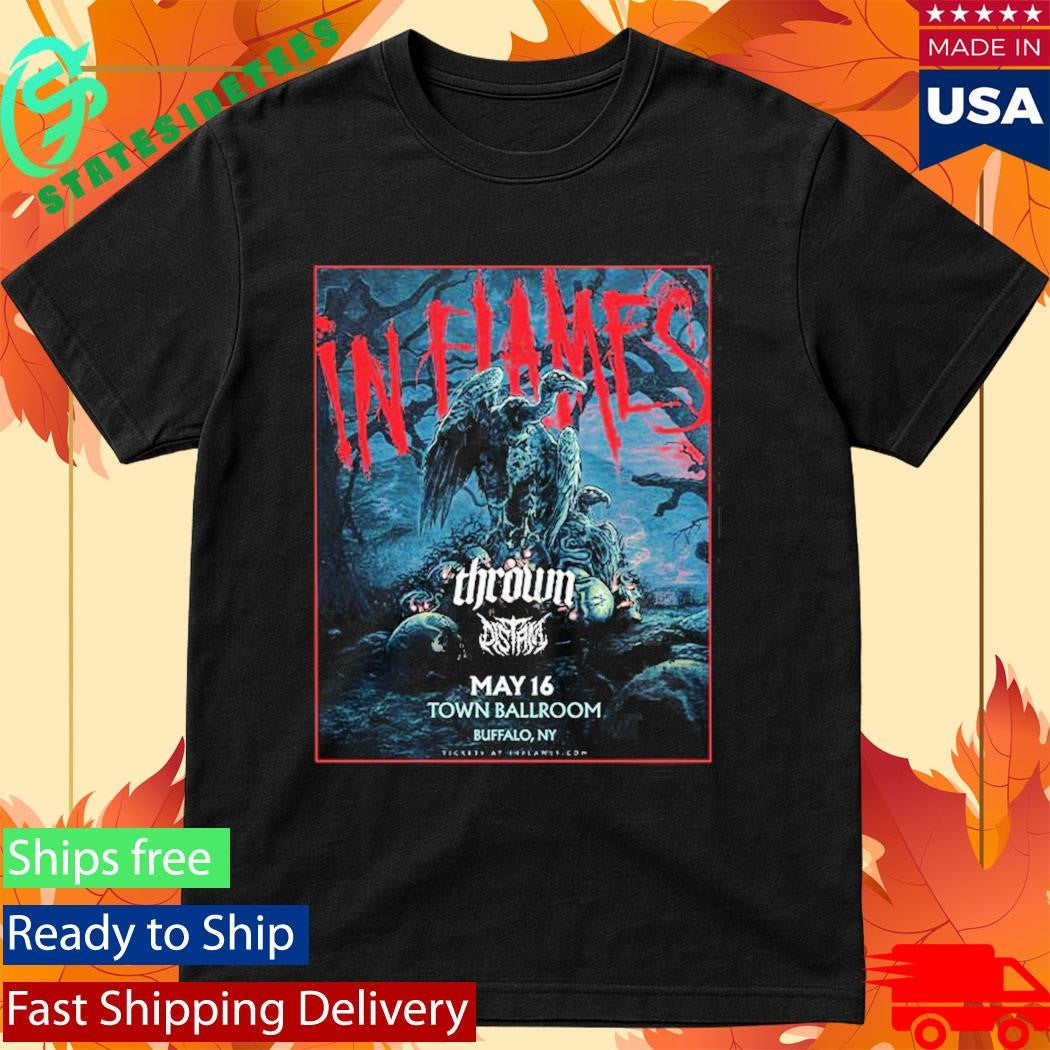 In Flames May 16 2026 Buffalo NY Town Ballroom Concert Poster With Thrown Orbit Culture T-Shirt