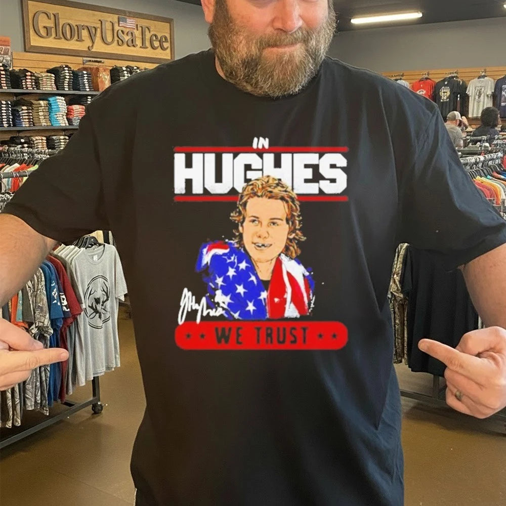 In Jack Hughes New Jersey USA Trust signature cartoon shirt