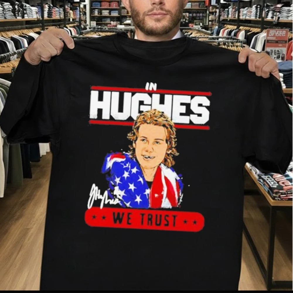 In Jack Hughes New Jersey USA Trust signature cartoon shirt