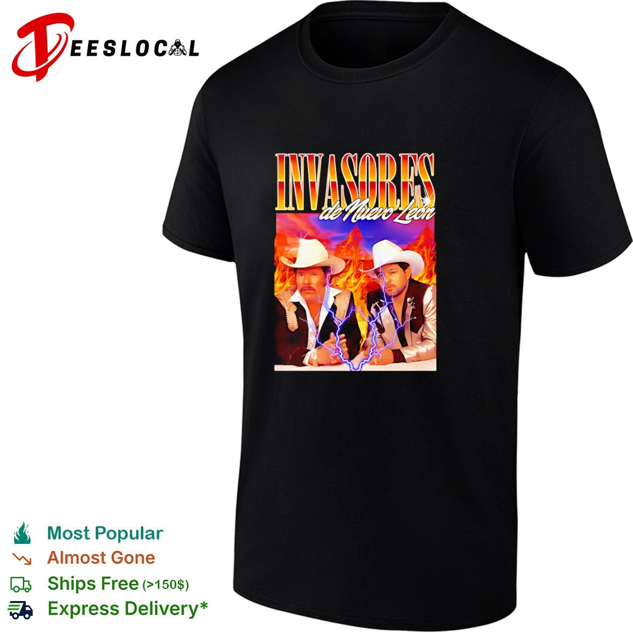 Invasores de Nuevo Leon Band Music Tribute Lightning Fire Shirt
