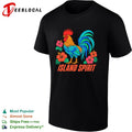 Island Spirit rooster with hibiscus flowers shirt