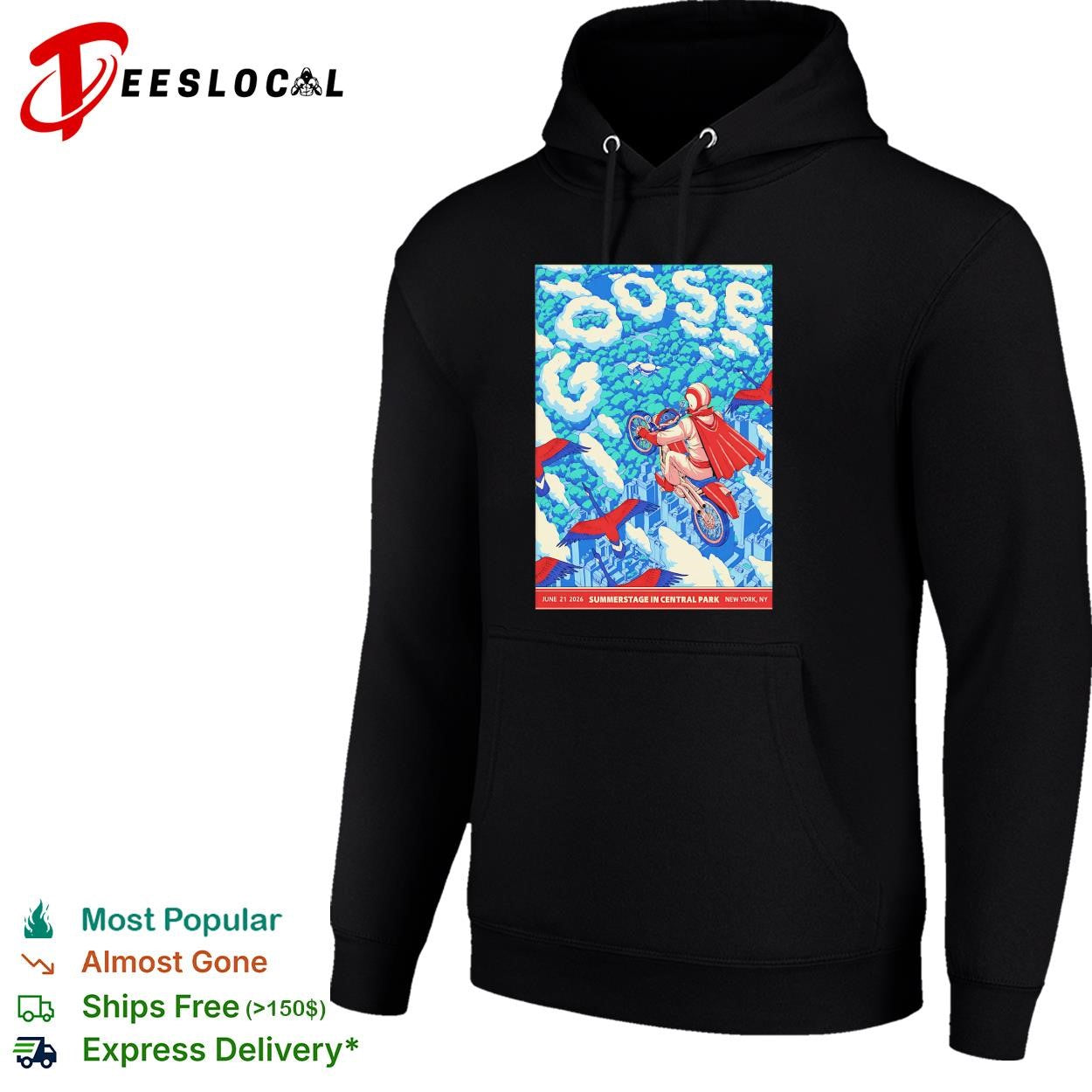Goose Summerstage Central Park June 21 2026 New York daredevil cyclist concert poster shirt